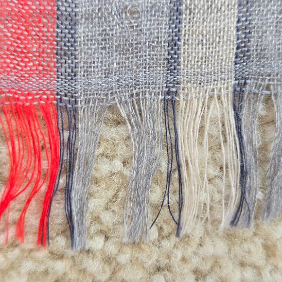 J. Crew Lightweight Wool Scarf Red Grey Plaid - Picture 2 of 8